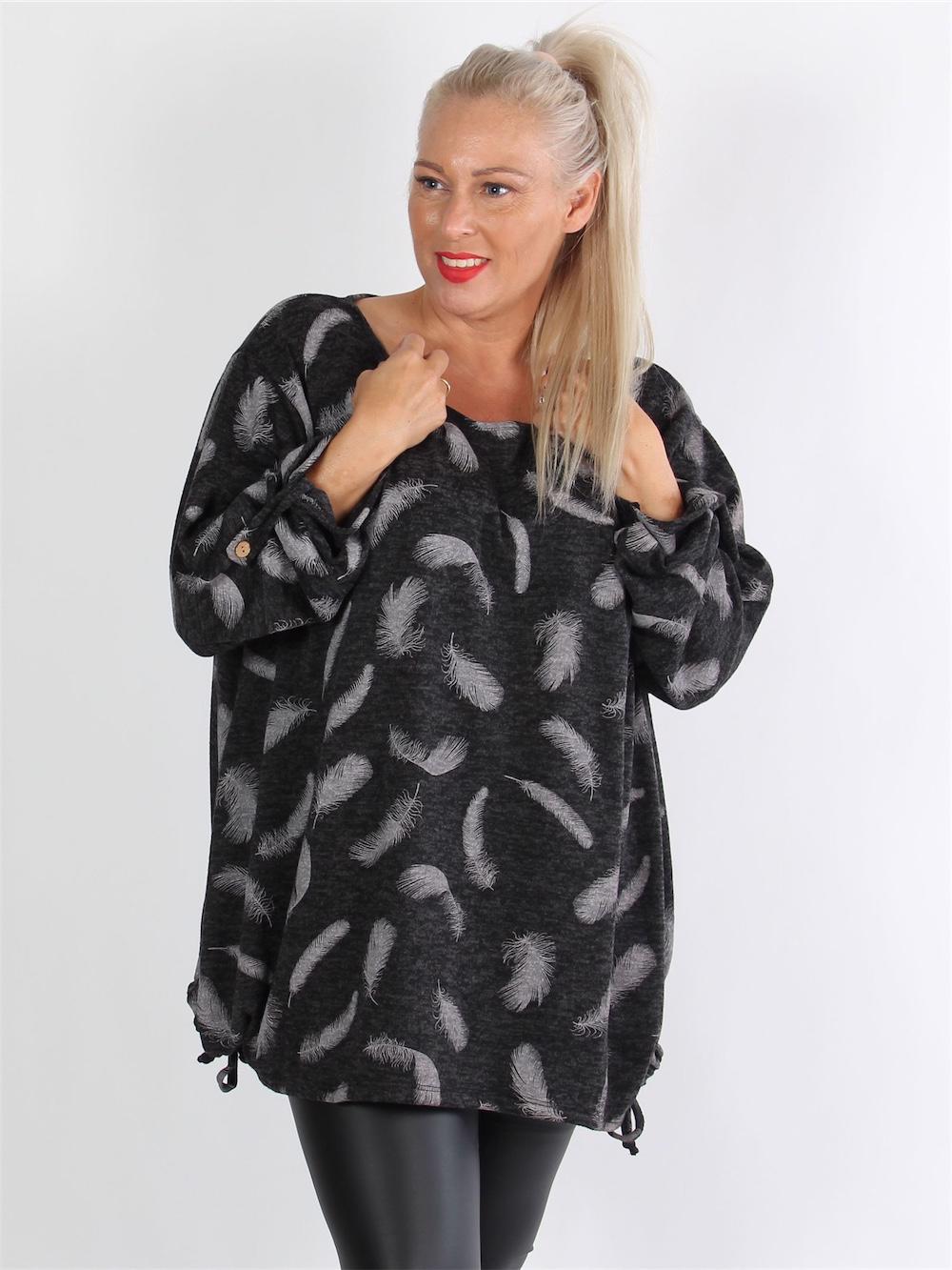 Parma - Grå bluse med bladmotiv og snøre i siderne